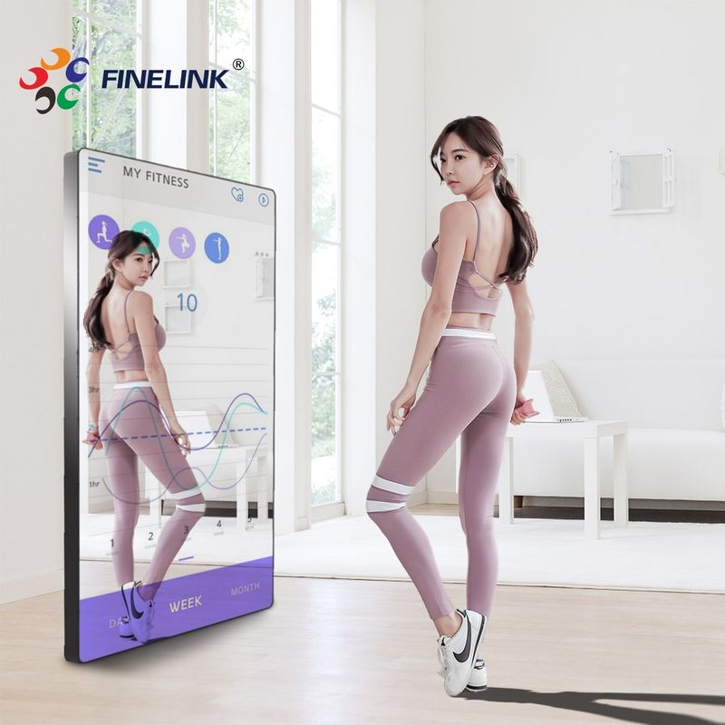 Pantalla de pantalla LCD exterior de pared de publicidad de fitness espejo de vidrio panel táctil para gimnasio